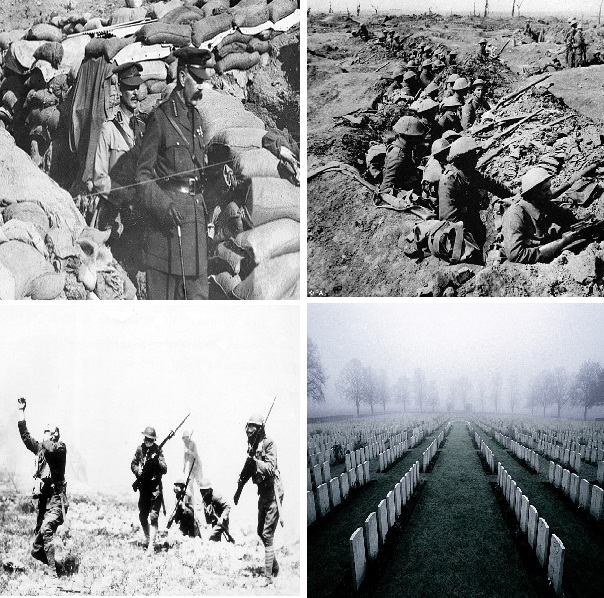 WWI Through the Lens: (Above left) Lord Kitchener in an inspection during the Gallipoli Campaign; (Above right) British infantrymen in one of the trenches in the battle of Somme; (Bottom left) American troops don on gas masks while in France in 1918 and (Bottom right) War graves of soldiers who lost their lives during the Great War. (Photos: Daily Mail)