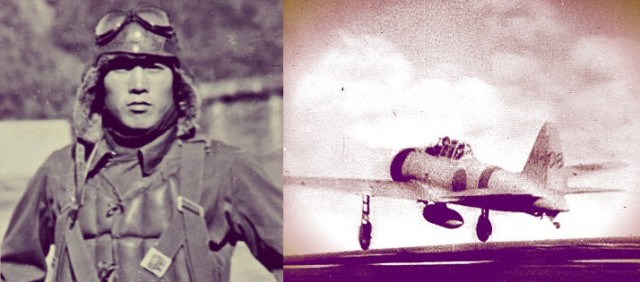 (Left) Kaname Harada as a 'zerosen' fighter; (Right) A 'zerosen' fighter plane. Kaname Harada was one of the pilots who attacked Pearl Harbor which marked America's entry into WWII.