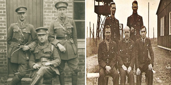 Bernard Green [center in both pictures] during the two world wars ---[left] in the Somme in 1916 and [right] in Stalag Luft III 1941.