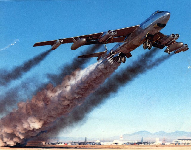 Boeing B-47B rocket-assisted take off on April 15, 1954. (U.S. Air Force photo)