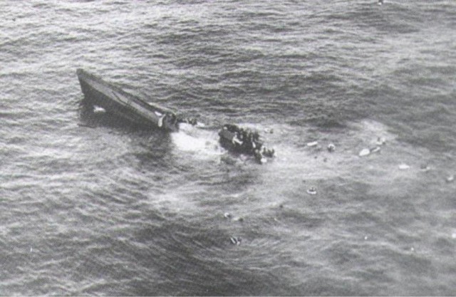 U-625 sinking after being attacked by allied aircraft.