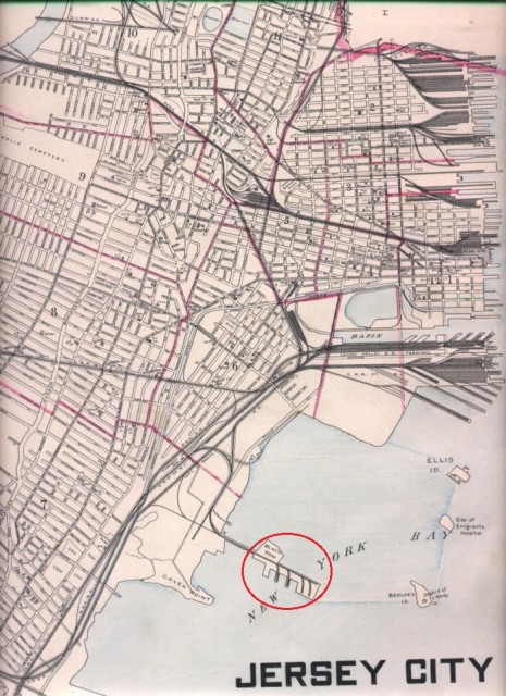 A 1905 map of Jersey City showing the islet of Black Tom