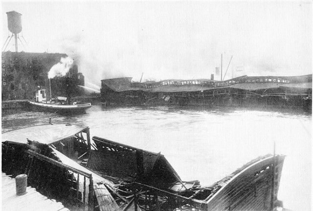 What was left of the Black Tom pier on the morning of 30 July 1916