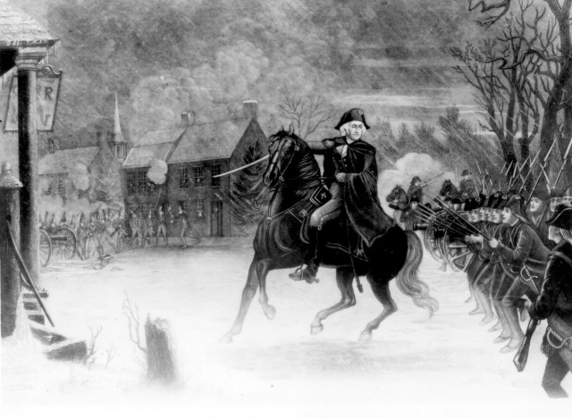 George Washington at the Battle of Trenton engraving by the Illman Brothers in 1870