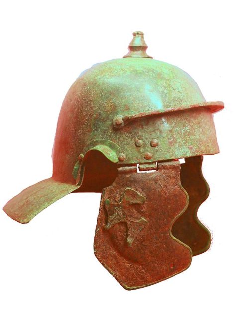 Roman infantry helmet (Carnuntum Auxiliary B). Late 1st century. Photo Credit.