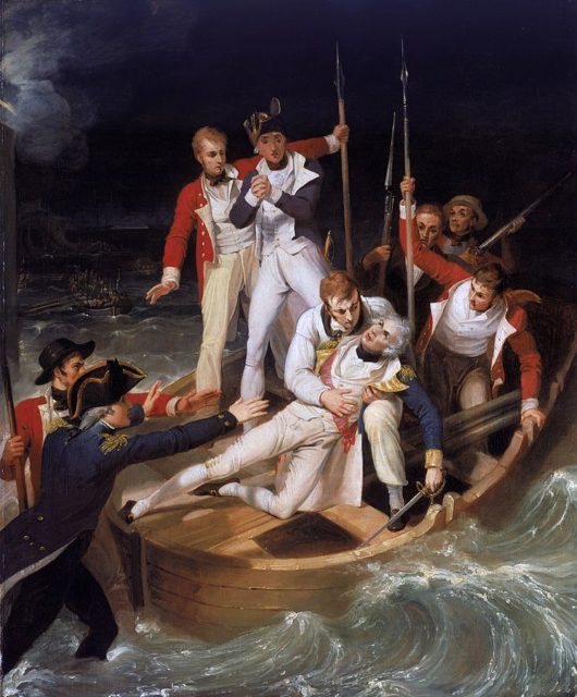 Nelson wounded during the battle of Santa Cruz de Tenerife; 1806 painting by Richard Westall.