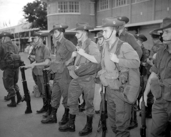 Australian soldiers shortly after arriving at Tan Son Nhut Airport.
