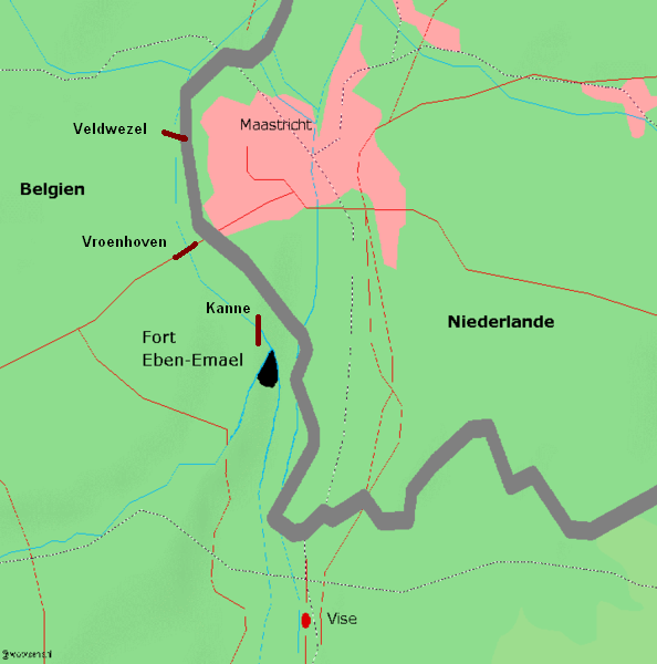 Map of the area between Belgium and the Netherlands near Fort Eben-Emael. By MisterBee1966 Public Domain.