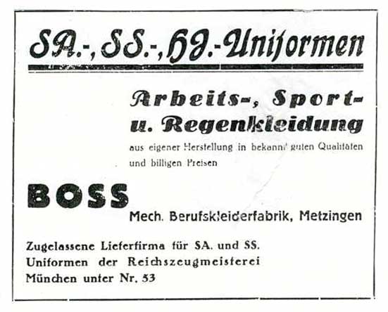 1933 Boss advertising for National Socialist uniforms