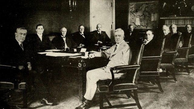 Woodrow Wilson and his cabinet in the Cabinet Room.