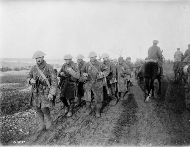 Canadians returning from the trenches. The Somme, November 1916