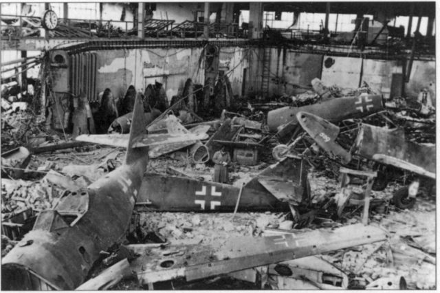 Destroyed by Allied bombing shop for assembly of jet fighter Messerschmitt Me-262.