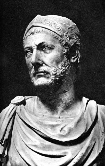 A marble bust, reputedly of Hannibal. Found in Capua.