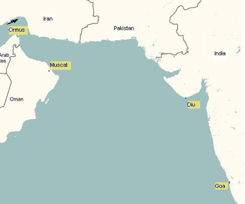 Portuguese presence in the Indian Ocean around early 16th century. Source: Wikipedia