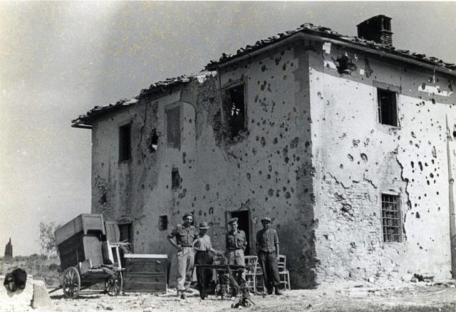 A typical Italian casa, or house, sporting battle damage following the fighting to take the village of San Michele, on the outskirts of Florence. Photo 24 Battalion, 2NZEF, via Colin Murray