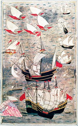 Ottoman fleet in the Indian Ocean in the 16th century. Source: Wikipedia