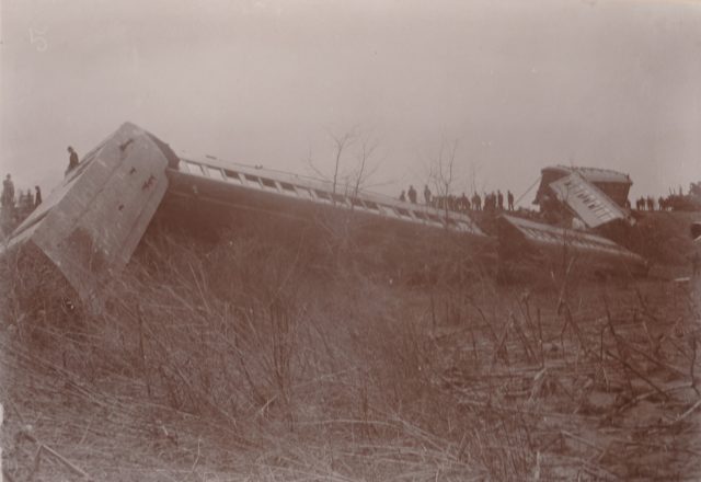 On June 26, 1898, a group of trains hauling Col. Jay Torrey and his Rough Riders to Jacksonville, Fla., for further service in Cuba during the Spanish-American War, derailed after two trains collided. The accident resulted in the death of 15 soldiers and several injuries, including an injury to Col. Torrey (Courtesy of Jeremy P. Ämick ).