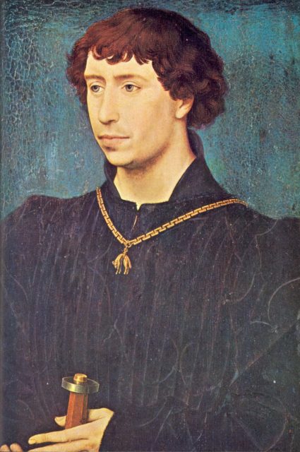 Rogier van der Weyden painted Charles the Bold as a young man in about 1460, wearing the Order of the Golden Fleece.
