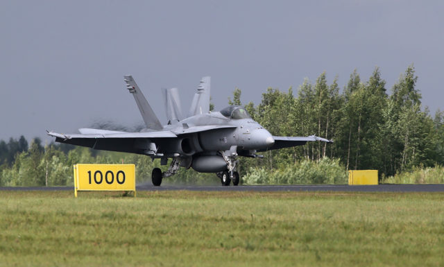 Finnish Air Force McDonnell Douglas F/A-18 Hornet at Tour-de-Sky airshow at Kuopio, Finand. (Photo by Fyodor Borisov/Transport-Photo Images)