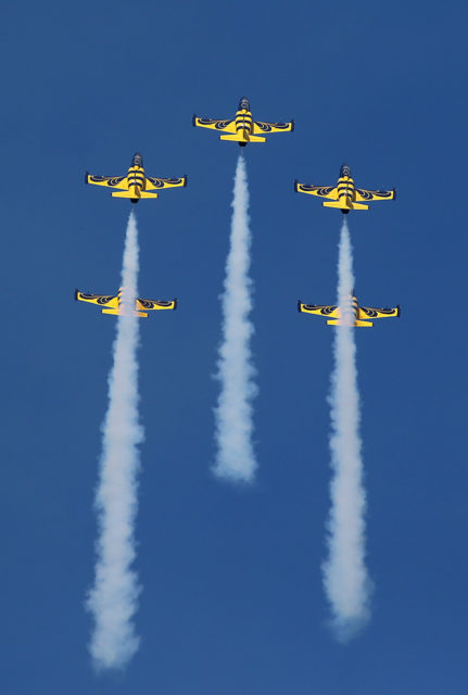 Baltic Bees aerobatic group at Let L-39 at Tour-de-Sky airshow at Kuopio, Finand. (Photo by Fyodor Borisov/Transport-Photo Images)