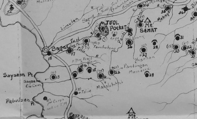 Portion of Bataan disinterment map highlighting the site of the 1942 Pantingan Massacre. Photo Credit.