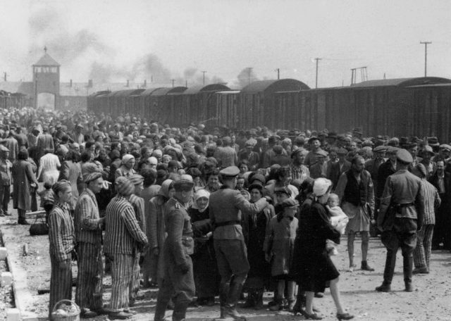 Prisoners arriving at Auschwitz II-Birkenau.