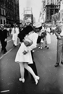 The famous kiss in Times Square, New York on Victory Over Japan Day.