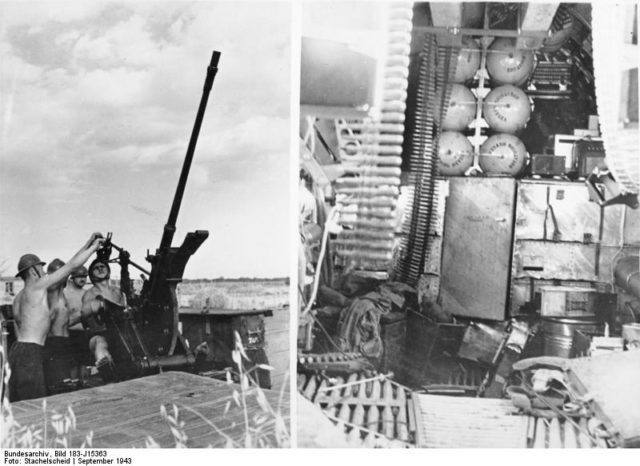 Ploiesti, Flak und abgeschossener Bomber, 1943 [Bundesarchiv, Bild 183-J15363 / CC-BY-SA 3.0 / Wikipedia]