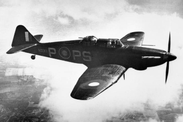 A night fighting Defiant, painted in all black. In this role the Defiant truly proved its worth, claiming more German kills than any other British night fighter during the London Blitz. 
