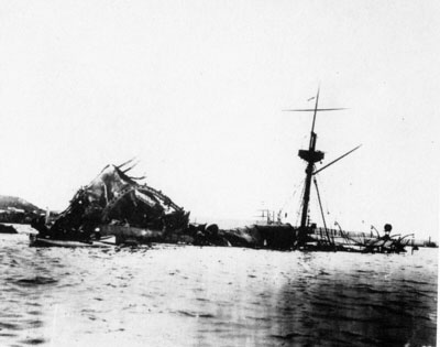 The USS Maine seen after sinking in Havanna, Cuba. Wikipedia / Public Domain