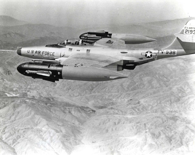 F-89H showing its GAR-1/2 Falcon missiles extended from the wingtip pods (Wikipedia / Public Domain)