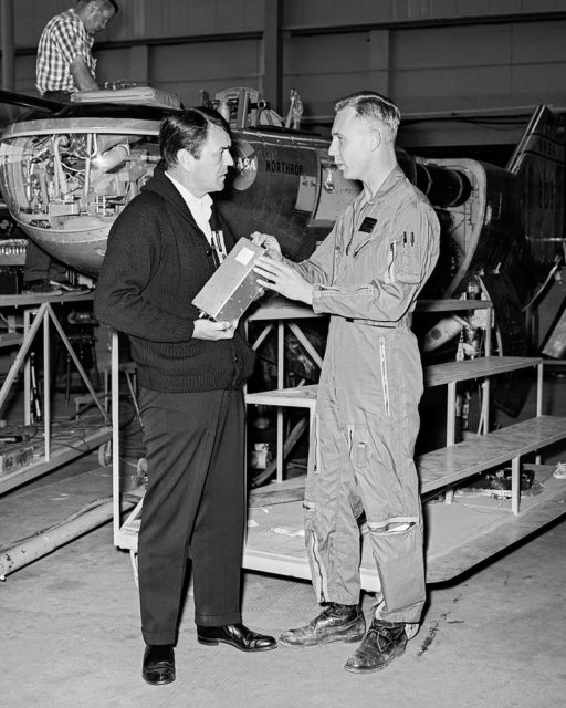 James Doohan (left) at a NASA flight research center in the 1960s. NASA/Armstrong Flight Research Center of the United States/Wikipedia/Public Domain