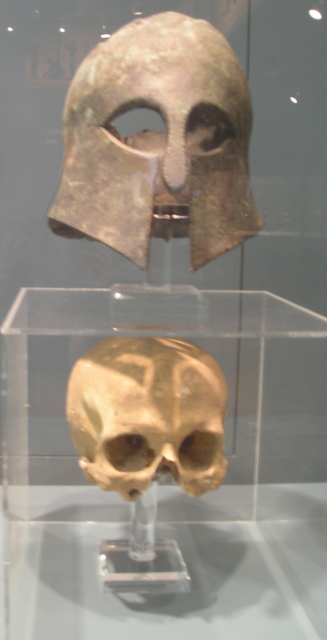 A Helmet found with the owner's skull still inside at Marathon. The Athenians often used this battle to justify their authority in their later empire. Image By Keith Schengili-Roberts CC BY-SA 3.0, Wikipedia