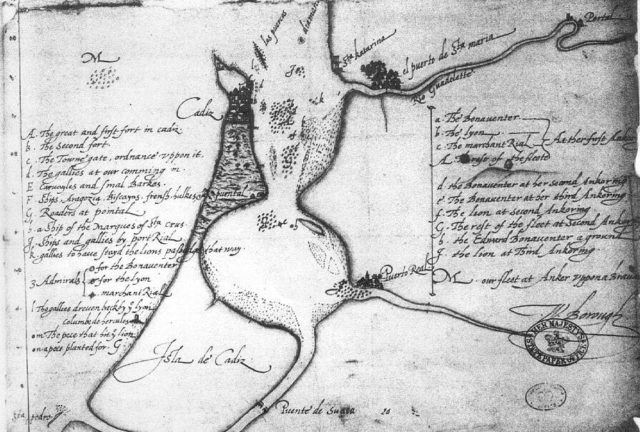 Drake's map of his attack on Cádiz (Public Domain / Wikipedia)