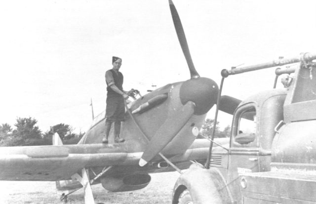 An ‘erk’ refuels a No. 1 (F) Squadron Hurricane. Photo credit: Royal Canadian Air Force