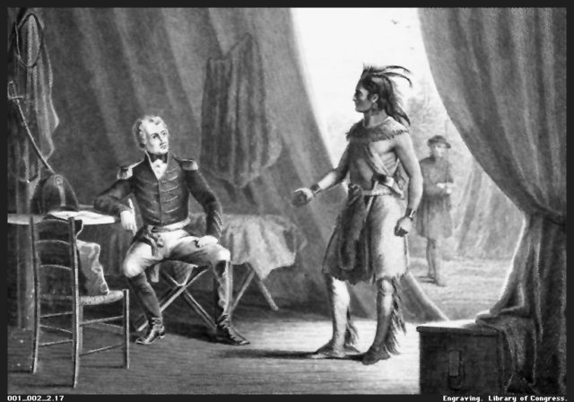 Depiction of William Weatherford surrendering to Andrew Jackson after the Battle of Horseshoe Bend (Public Domain / Wikipedia)