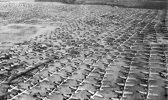 Acres of World War II aircraft in storage, awaiting their fate at Kingman, 1946