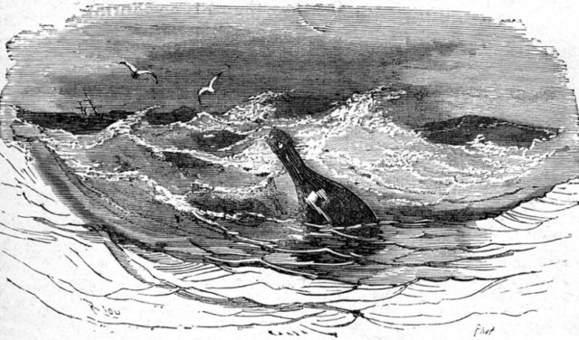 Romanticized Édouard Riou drawing of a message in a bottle (Public Domain / Wikipedia)