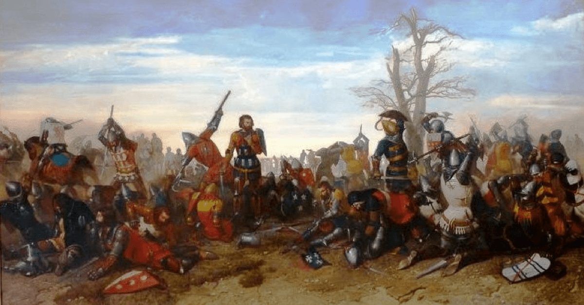 The Combat of the Thirty, painted in 1857, depicts a famous fight between English and French Knights in 1351. Wikipedia / Public Domain