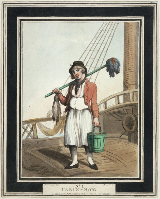 A Cabin boy, from 1799. Young boys like this performed many of the simpler tasks on board ship. Image Source: Wikimedia Commons/public domain