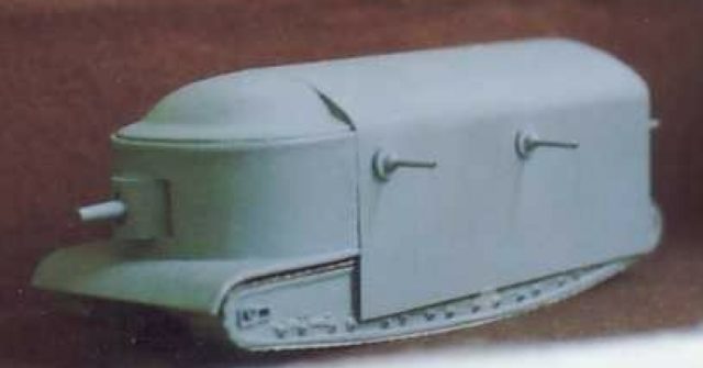 Model (1/48) of Flying Elephant tank prototype in the Bovington Tank Museum. 