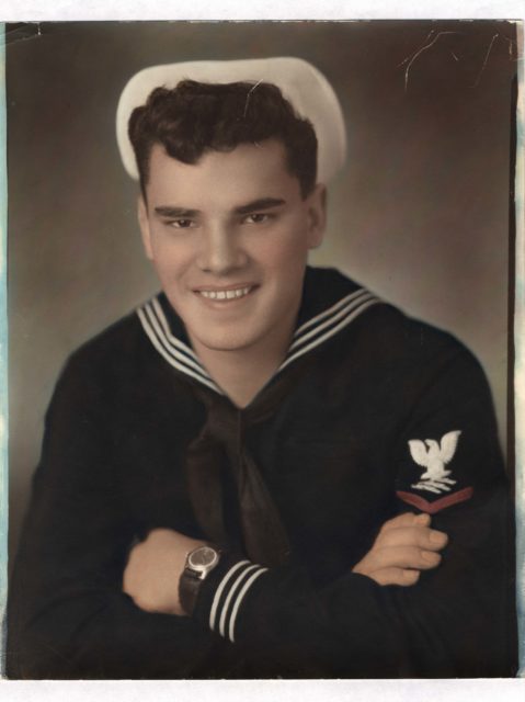 A Petty Officer 3rd Class, denoted by his single chevron below his Rating Badge. Image Source: Wikimedia Commons/public domain