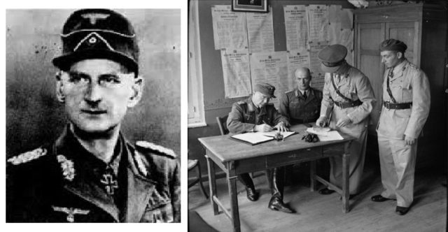 General Ulrich Kleemann and General Otto Wagener surrendering to the British - May 8, 1945 Public domain