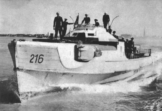 A captured German Schnell Boat, now being used by the US Navy.