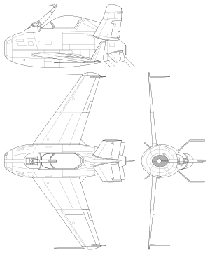 Three-view image of XF-85 Goblin; 