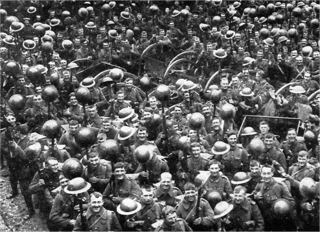  More details The Loyal North Lancashire Regiment showing off their new Brodie helmets in 1916.