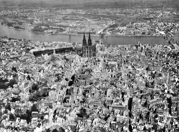 The ruins of the city of Cologne in 1945.