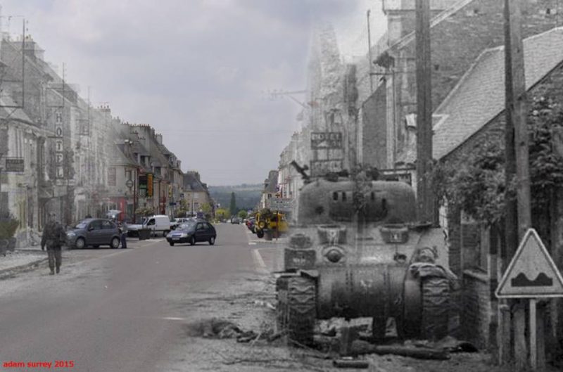 Out of action:A knocked out Sherman tank,Villiers Bocage June 1944 – 2015 / By Adam Surrey / Ghosts of Time