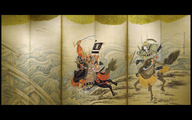 Two samurai on horseback, wearing armor, Met museum. By syvwlch Follow – CC BY 2.0