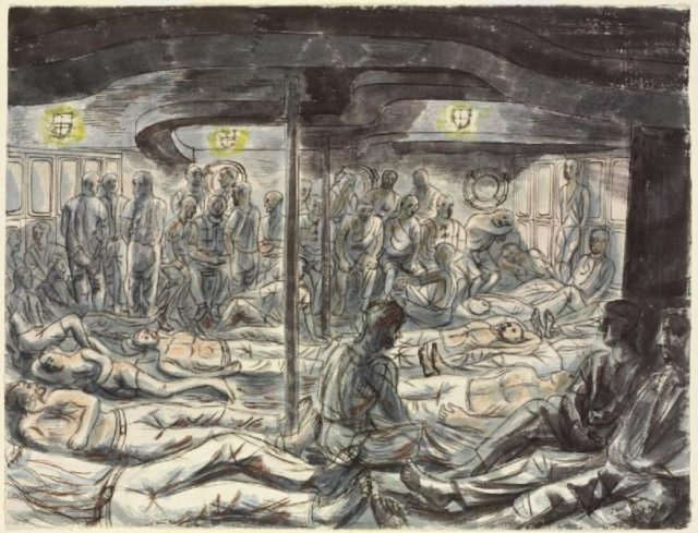 Rescued British Sailors, Soldiers, Airmen and Merchant Seamen – on the French warship Gloire by Edward Bawden.